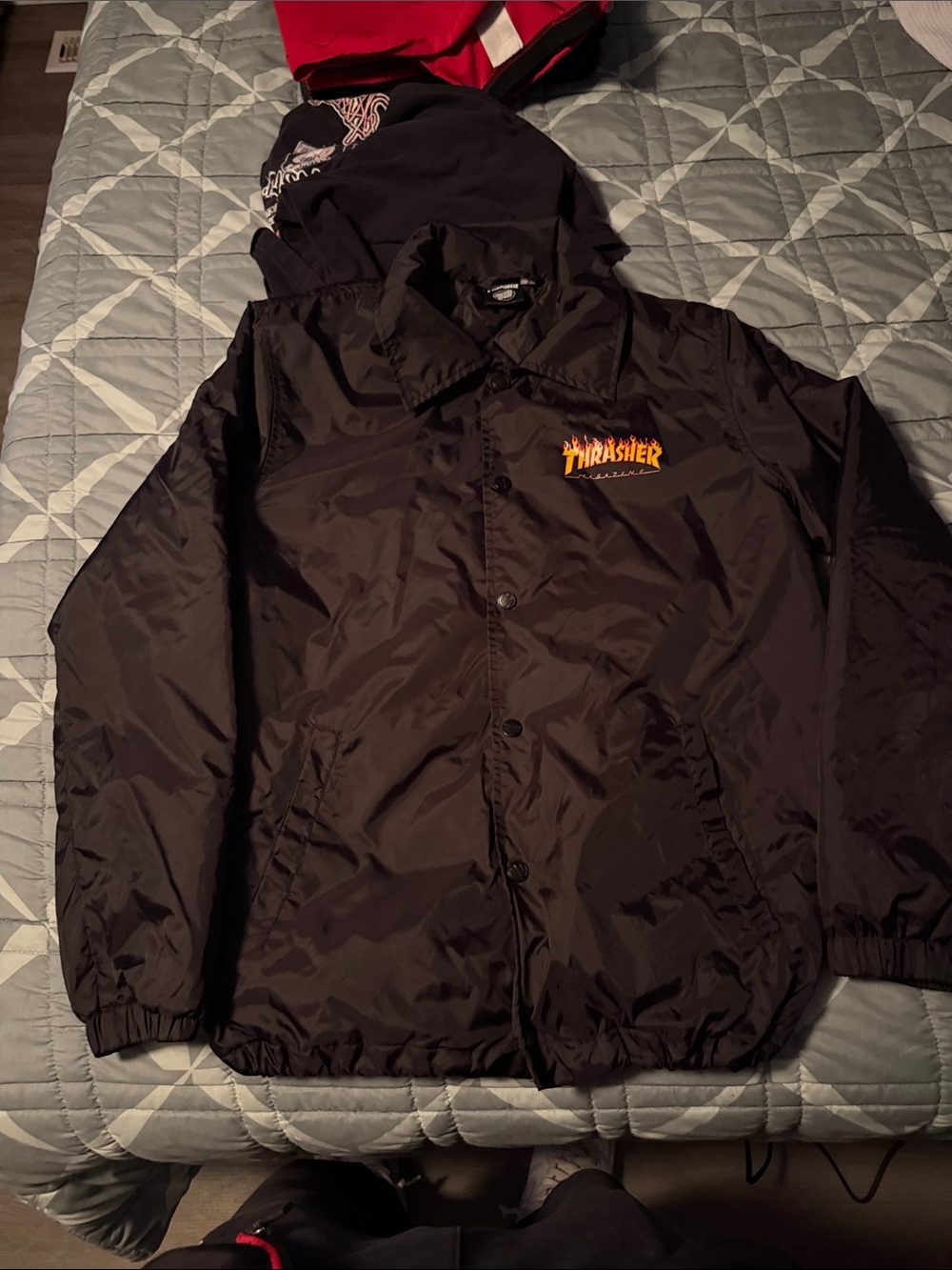 Thrasher Black Coach Jacket with Orange Flame Logo